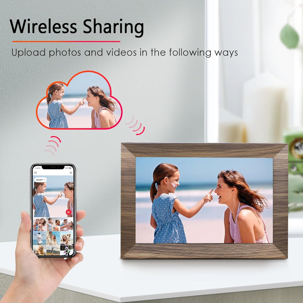 Canupdog WiFi Digital Picture Frame 10.1 Inch, IPS Touch Screen Smart Cloud Digital Photo Frame with 16GB Storage, Wall Mountable, Auto-Rotate, Share Photos from Anywhere Via App