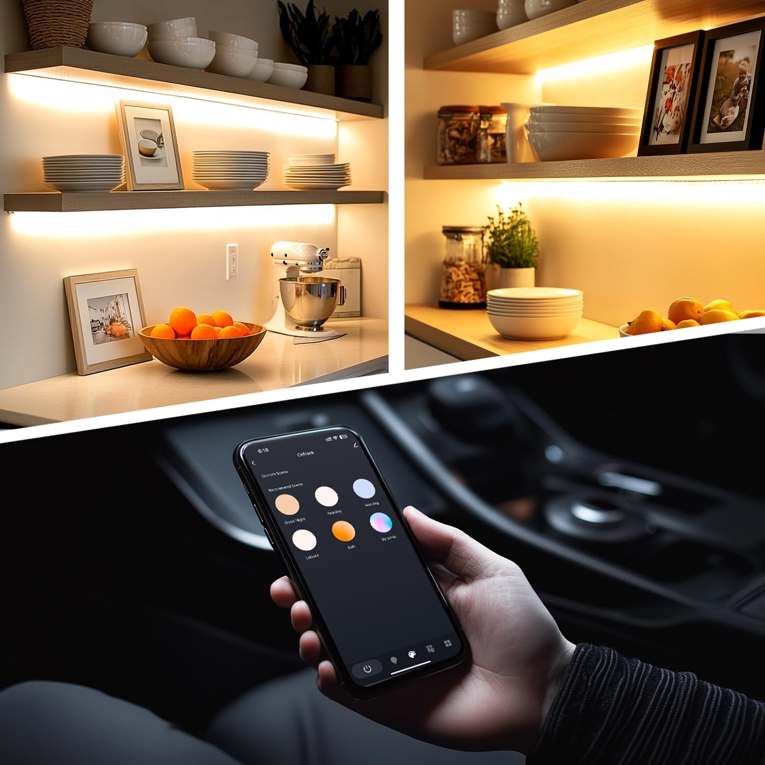 Cefrank Smart Under Cabinet Lighting, 4-Pack 12" V Shape LED Light Bar Kit - Dimmable 2700K to 6000K Color Adjustable, Control with App - Compatible with Alexa, Google Assistant