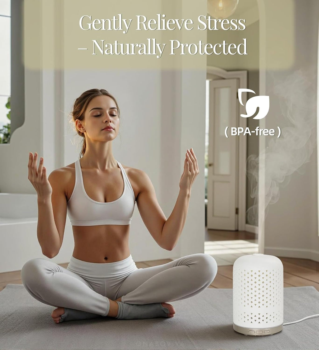 Essential Oil Diffuser – 2.4MHz Ultrasonic Aromatherapy Diffuser, Health Night Light, Timer & Auto Shut-Off, BPA-Free, 120ml Ceramic Scent Diffuser for Home,Yoga, Spa, Meditation, Hotel