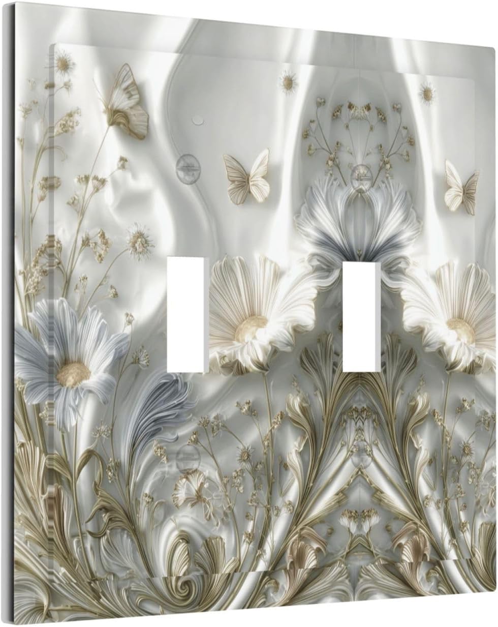 Artistic Floral Plant 2 Gang Double Toggle Decorative Light Switch Covers Electrical Faceplate Switch Plates for Bathroom Kitchen Home
