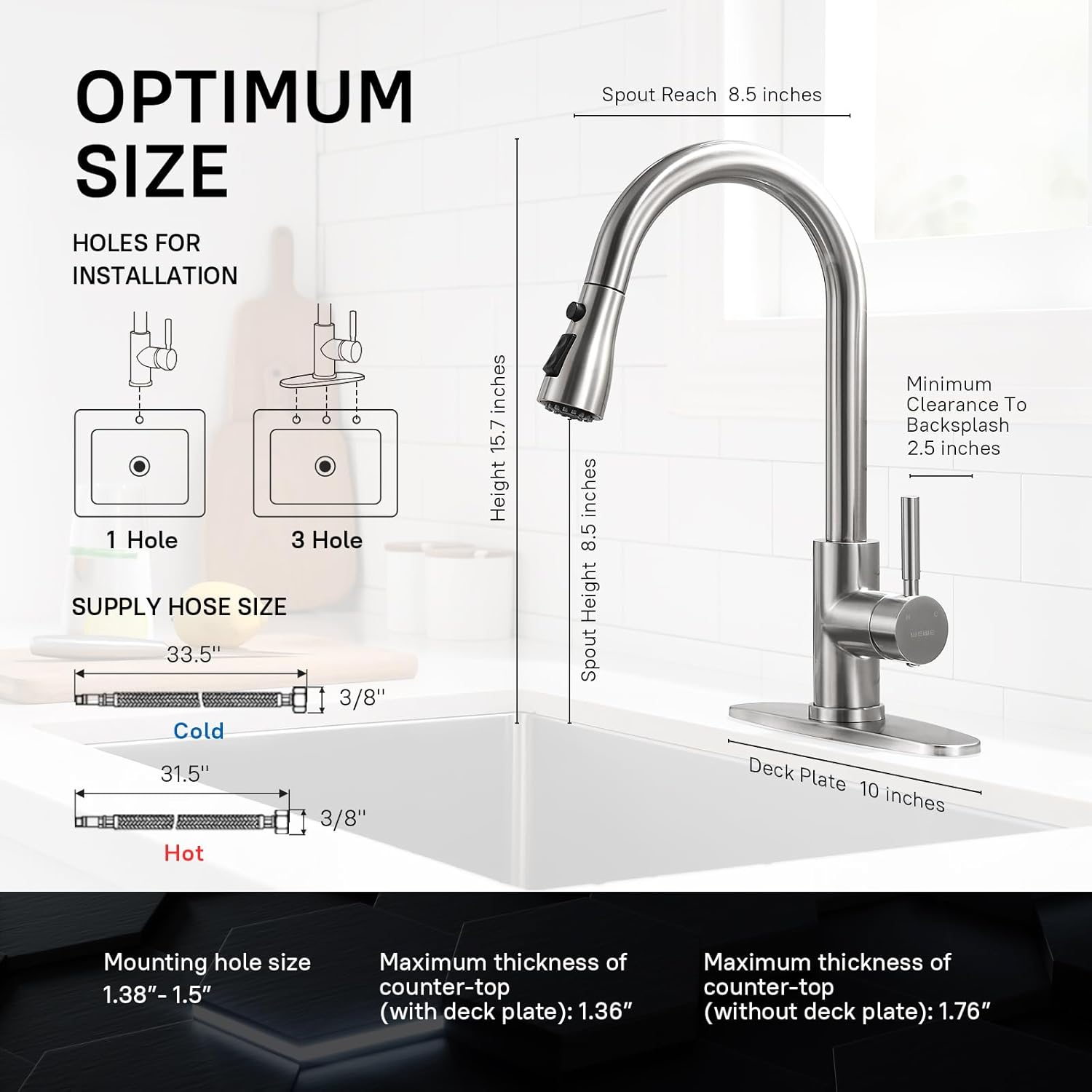 WEWE Kitchen Faucet with Pull Down Sprayer, Brushed Nickel Kitchen Sink Faucet Fits 1 or 3-Hole Kitchen Sinks, Single Handle Premium Stainless Steel, Suitable for RV, Farmhouse, Bar (Set of 2)
