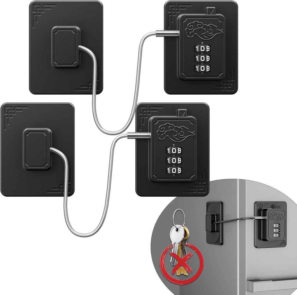 2 Pack Refrigerator Locks with 3 Digit Code, Easy Install Fridge Lock Combination, Premium Freezer Lock, Child Proof Cabinet Locks for Refrigerators, Drawers, Closets, Windows (Black)