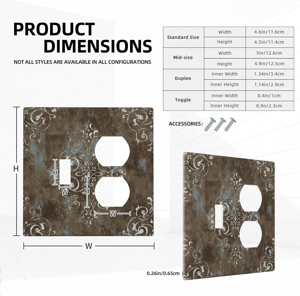 Decorative Outlet Covers Brown Vintage Abstract Floral 2 Gang Wall Plate Cover Single Toggle Duplex Combo Two Switch Light Switch Cover Plate Jumbo Dual GFCI Faceplate for Home Decor