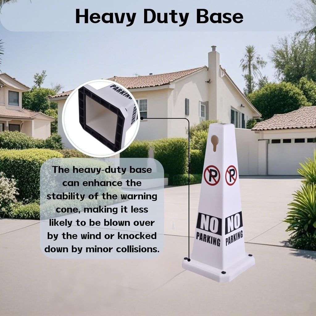 26.5" Caution Cones, 4-Sided Visible Safety Signs with Heavy Rubber Base, Warning for Slip & Fall Prevention, Indoor/Outdoor Use (4, No Parking-White, 26.5 inch)