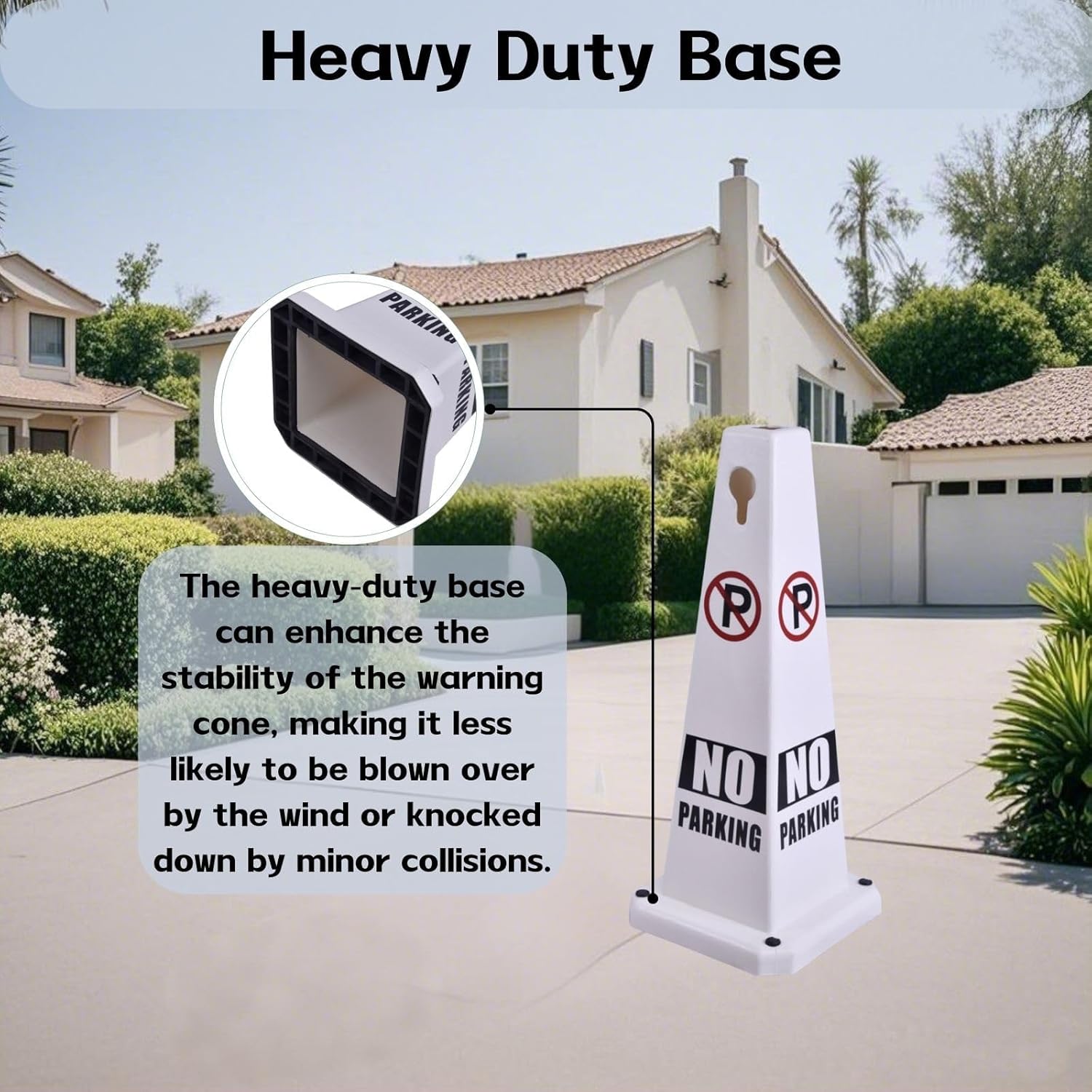 26.5" Caution Cones, 4-Sided Visible Safety Signs with Heavy Rubber Base, Warning for Slip & Fall Prevention, Indoor/Outdoor Use (4, No Parking-White, 26.5 inch)