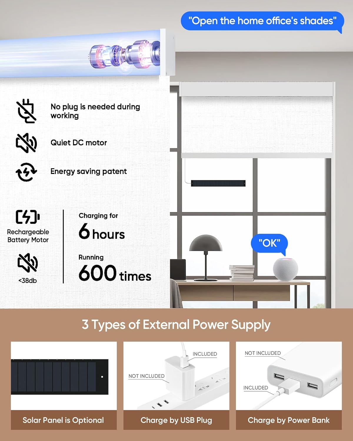 Kincmo Motorized Blinds with Remote,100% Blackout Motorized Roller Shades Work with Apple Homekit,Alexa,Google, Custom Electric Blinds with App,Voice Control (Aurora White)