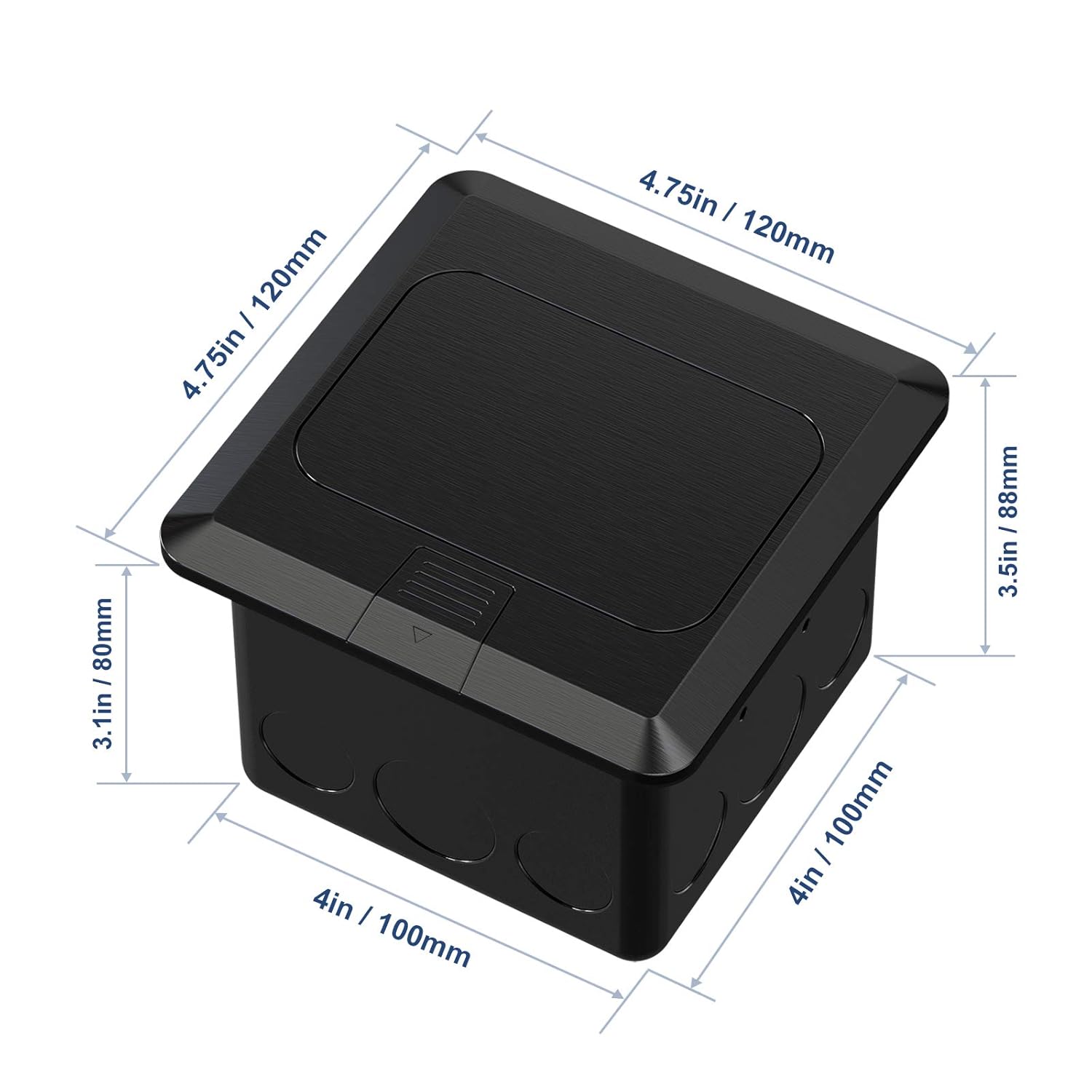 KYHSHJ 4.8A USB Chargers Pop Up Floor Waterproof Electrical Outlet Receptacle Stainless Steel Box,Black