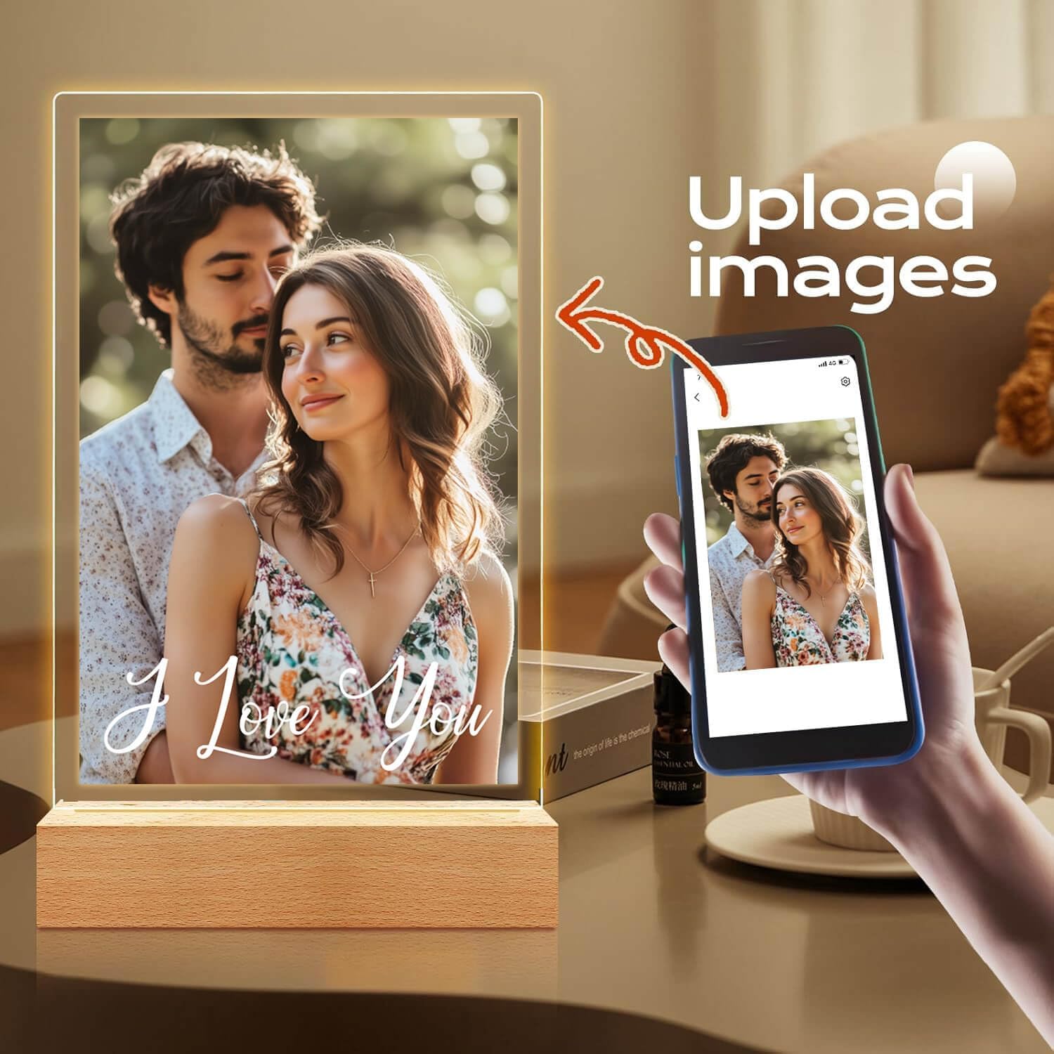 Custom Picture Frame, Personalized Photo Frame with Night Light, Customized Picture Frames, Personalized Anniversary Valentines Day Gifts for Women Men Her Him Girlfriend Boyfriend Mom Dad Couple
