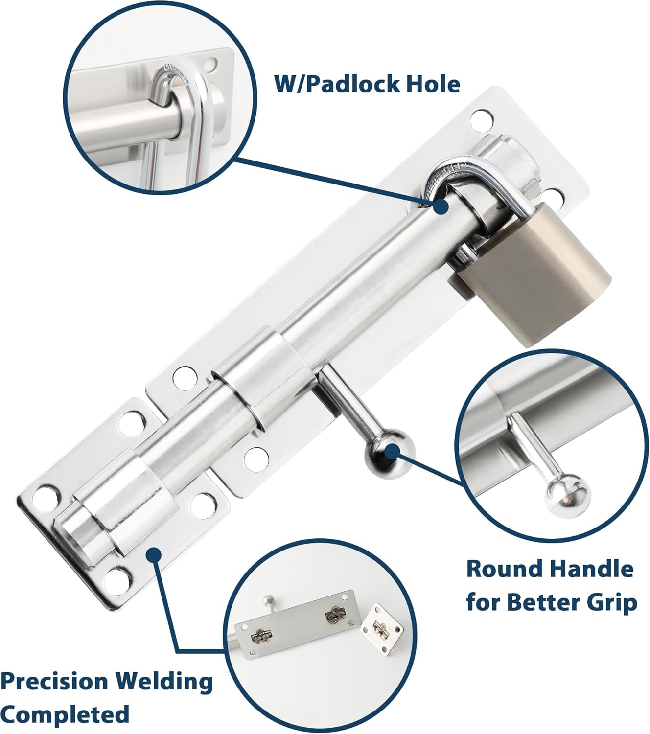 Alise 6 inch Barrel Bolt Latch,Slide Bolt Latch,Heavy Duty Solid SUS304 Stainless Steel Slide Lock for Wooden Fence,Barn Door,Interior or Outdoor Door Chrome MS8000