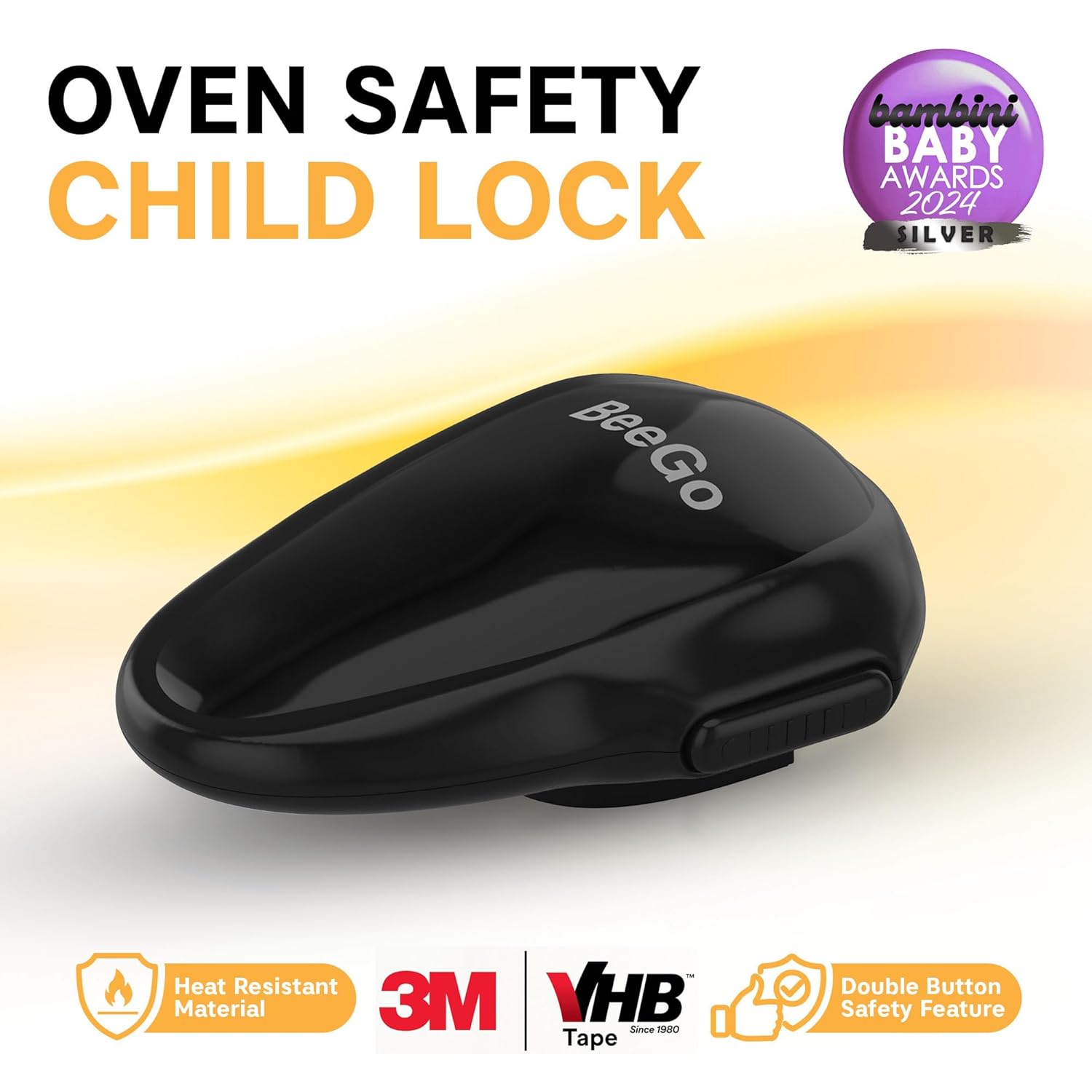 Oven Lock Child Safety – Award Winning Self-Adhesive Baby Proofing Oven Door Latch, Easy Install Heat-Resistant Safety Lock by BeeGo (Black)