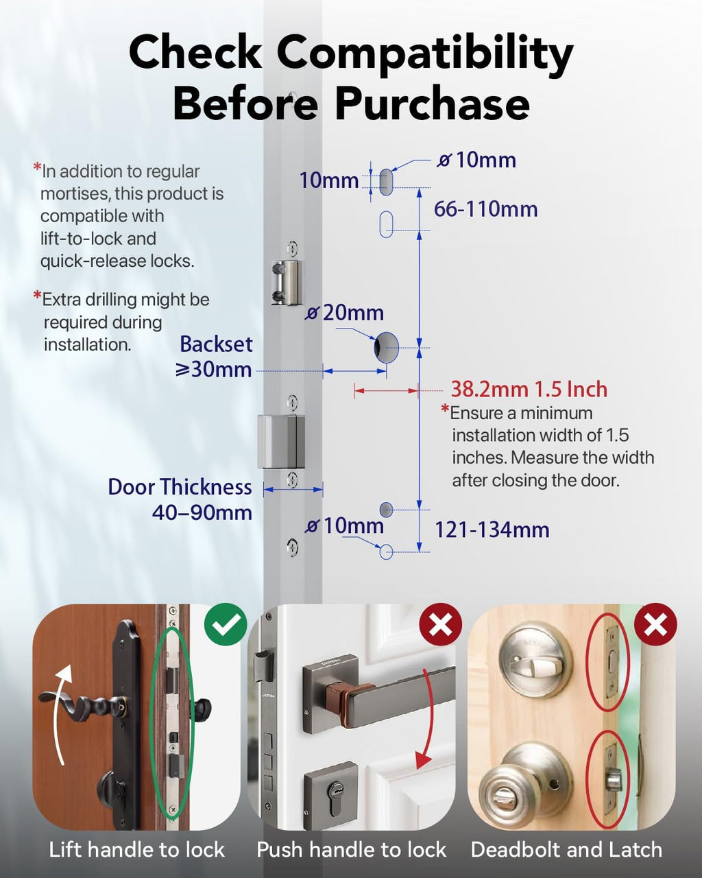 Deadbolt Smart Door Lock Fingerprint Door Lock with Keypad，Smart Lock for Front Door Children Proof IC Card,40–90mm Multipoint Locks (Not Suitable Point Mortise Lock)(OSP Black)