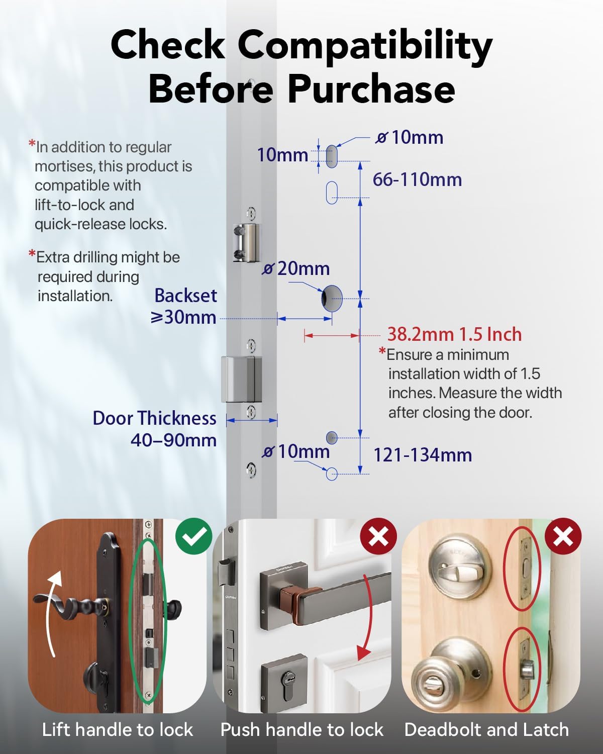 Deadbolt Smart Door Lock Fingerprint Door Lock with Keypad，Smart Lock for Front Door Children Proof IC Card,40–90mm Multipoint Locks (Not Suitable Point Mortise Lock)(OSP Black)