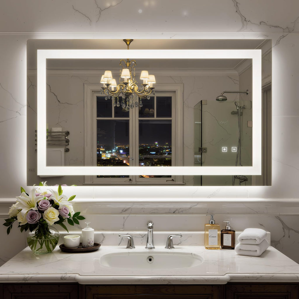 40X24 Inch LED Bathroom Mirror with Lights, Frontlit+ Backlit Bathroom Vanity Mirror for Wall, Ultra-Clear Tempered Glass, Shatter-Proof, Anti-Fog and Memory Function, ETL Listed
