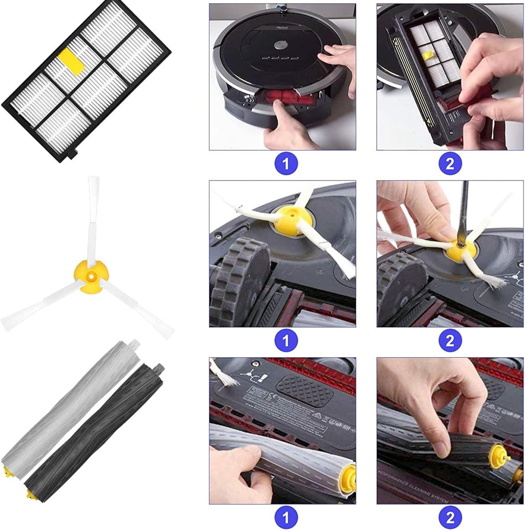 Replacement Parts for irobot Roomba 800 Series 850 860 861 866 870 880 890 900 Series 960 980 981 985 Vacuum Cleaner,Replenishement Kits with 2 Set Extractors,4 Filters,4 Side Brushes