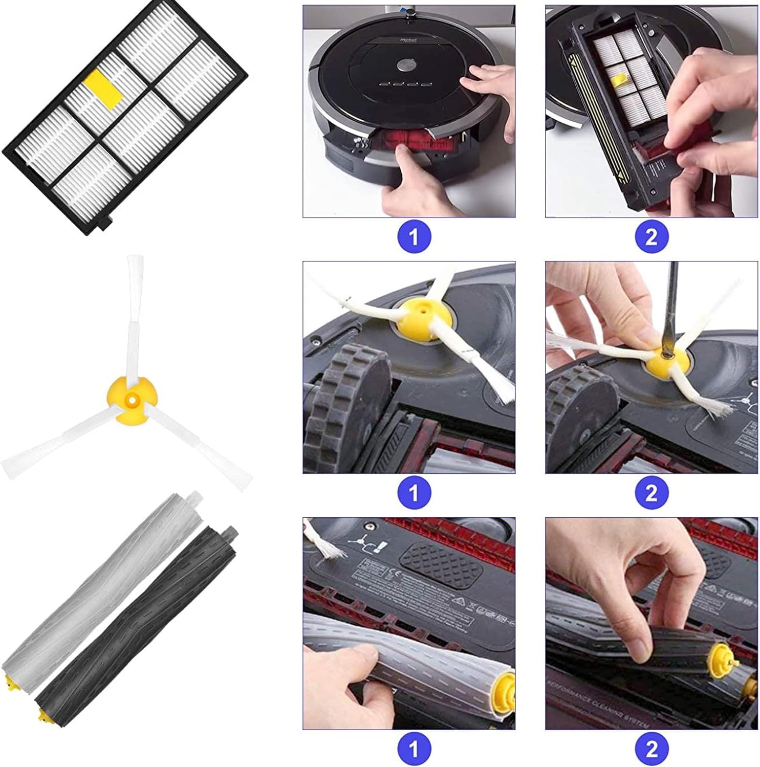 Replacement Parts for irobot Roomba 800 Series 850 860 861 866 870 880 890 900 Series 960 980 981 985 Vacuum Cleaner,Replenishement Kits with 2 Set Extractors,4 Filters,4 Side Brushes