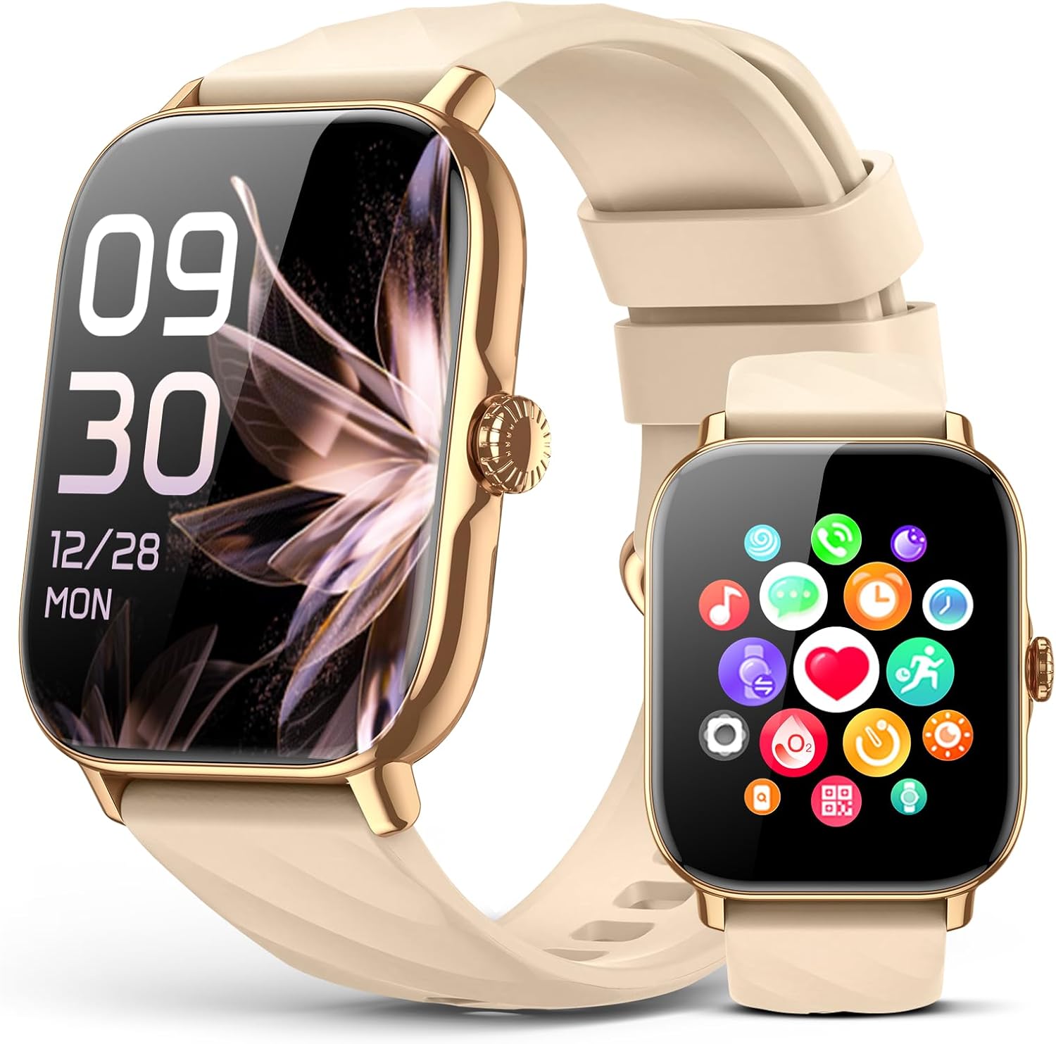 Smart Watches Fitness Tracker for Men Women with Step Counter, Sleep / Calorie Monitor, Pedometer, IP68 Waterproof, 120+ Sports for iPhone Android, 1.91”HD Touchscreen Smartwatch (Casual, Gold, 1.91)