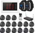 Restaurant Pager System Wireless Calling System 1200+ Feet with 1 Singal Amplifier/1 Display Receiver/2 Watch Pagers/15 Waterproof Call Buttons for Restaurant Cafe Church Clinic Hospital