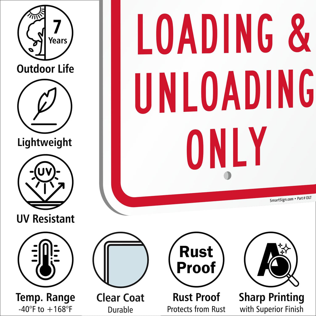 SmartSign (Pack of 2) 18 x 12 inch "No Parking - Loading And Unloading Only" Sign, 120 mil Thick Aluminum Composite (ACM), Engineer Grade Reflective Material, Red and White, Made in USA