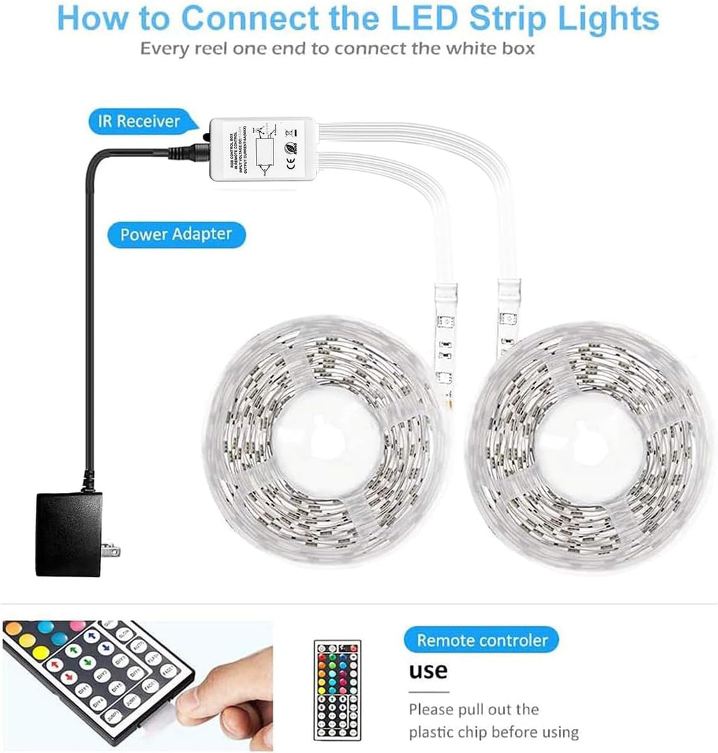 DAYBETTER Led Strip Lights Waterproof, 32.8ft(2 Rolls of 16.4ft) Led Tape Lights Color Changing 300 LEDs Light Strips Kit with 44 Keys Ir Remote Controller and 12v Power Supply for Indoor Outdoor Use