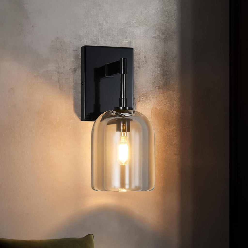 Modern Crystal Wall Sconces Indoor Black Wall Lamp Vanity Wall Lighting for Bathroom Bedroom Living Room Stair（1 Pack）