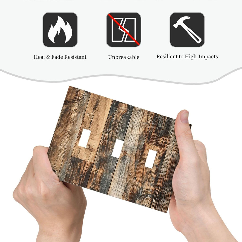 Decorative Switch Plates Rustic Brown Wood Pattern Splice Plank 3 Gang Wall Plate Triple Toggle Light Switch Cover Faceplate Electrical Wall Panels For Farmhouse Cabin Decor
