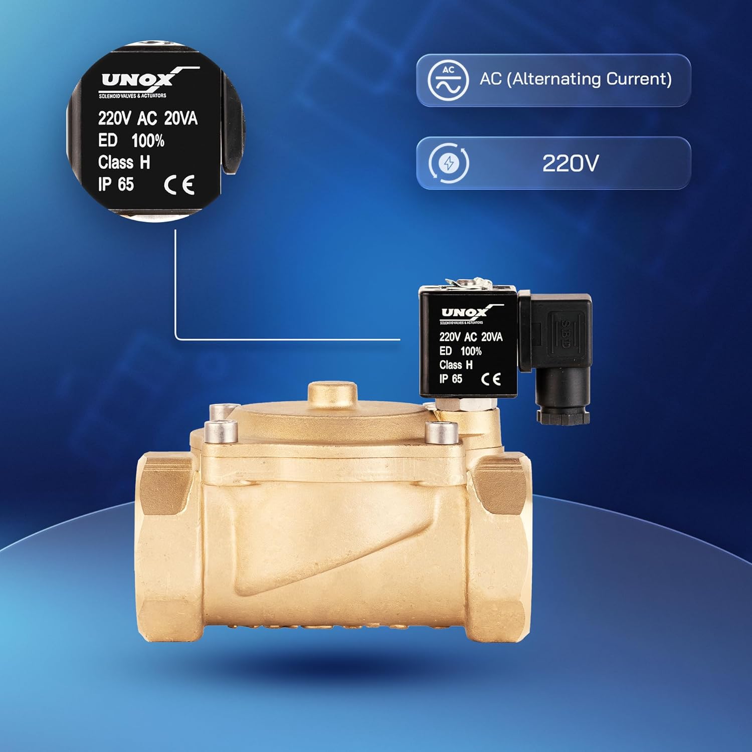 UNOX 2 inch NPT Solenoid Valve 220V AC, Brass Control Valve Normally Closed - 7-232 PSI Multi-Purpose Reliable Control Valve for Water, Air, and Gas - Solenoid Valves