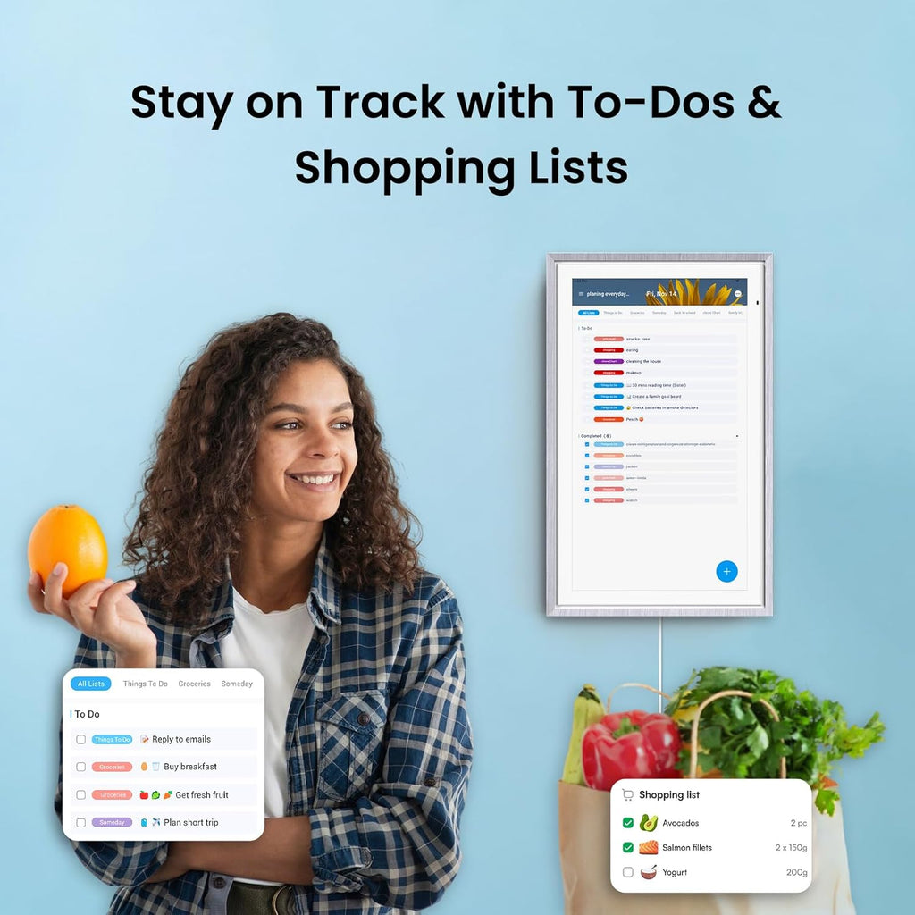 ApoloSign 15.6-inch Digital Calendar: Dual Mode Calendars with Google Play & Multi-calendar Sync, Electronic Planner & Chore Chart, Smart Touchscreen, Interactive Display for Family Schedules (Gray Wood, 15.6")