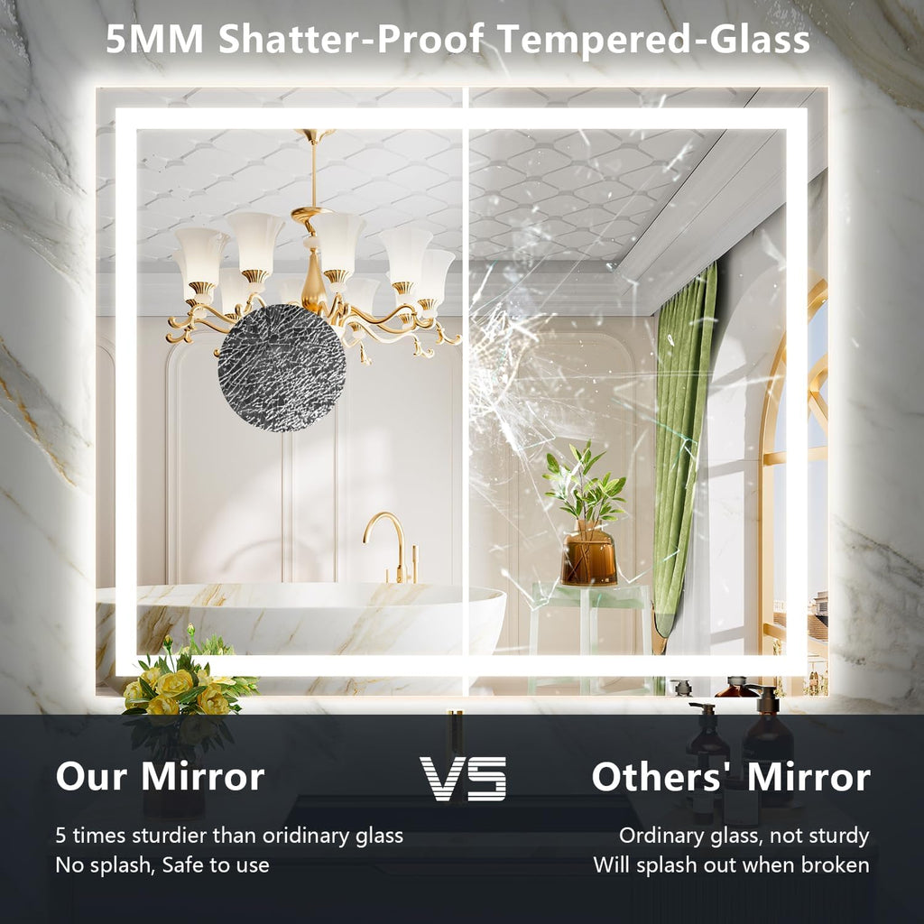 44x32 Inch LED Bathroom Mirror with Lights Front and Backlit Lighted Vanity Mirror for Bathroom Wall with 3 Colors Dimmable Anti-Fog Memory Shatter-Proof IP54 Waterproof Horizontal/Vertical