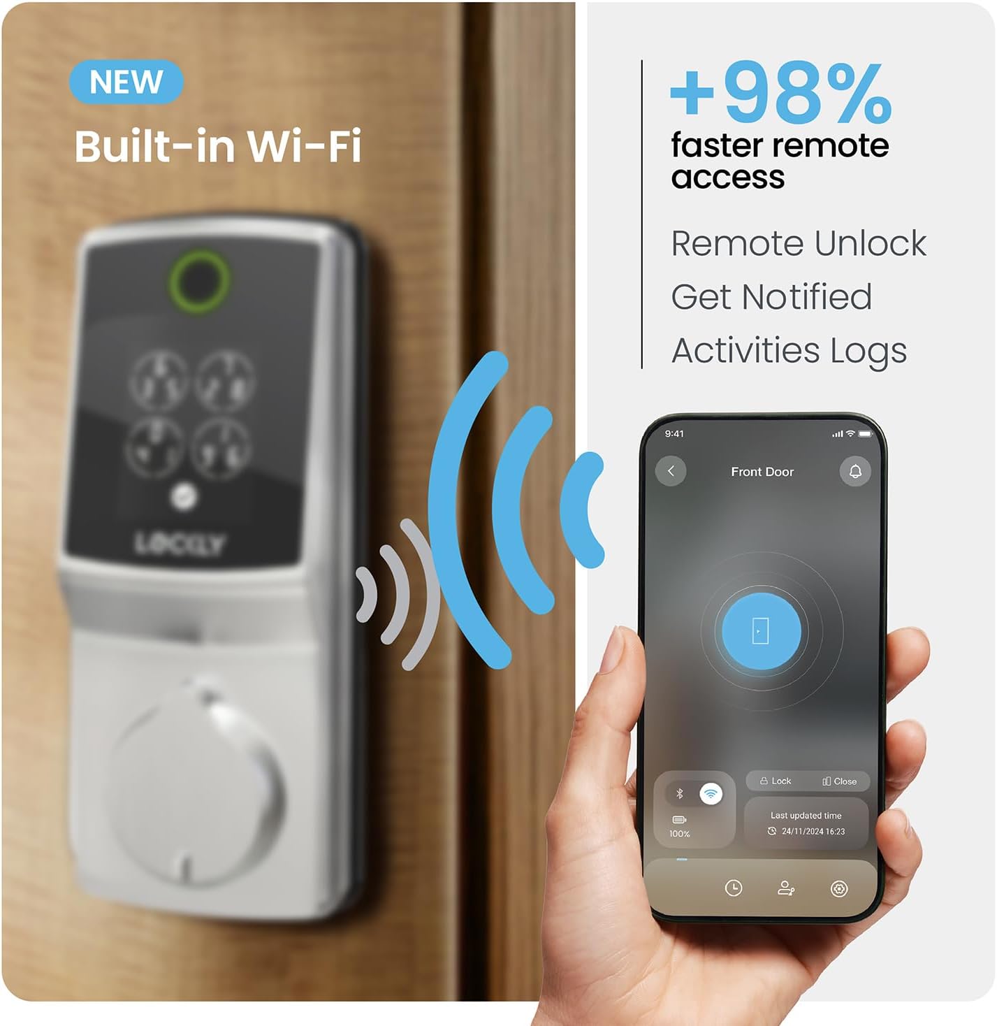Lockly Secure Pro (2025 Latest Version), Smart Lock with Built-in Wi-Fi, New-Gen Fingerprint Door Lock, Keyless Entry Deadbolt, PIN Genie Keypad, Auto Lock, App Remote Control, Easy Installation