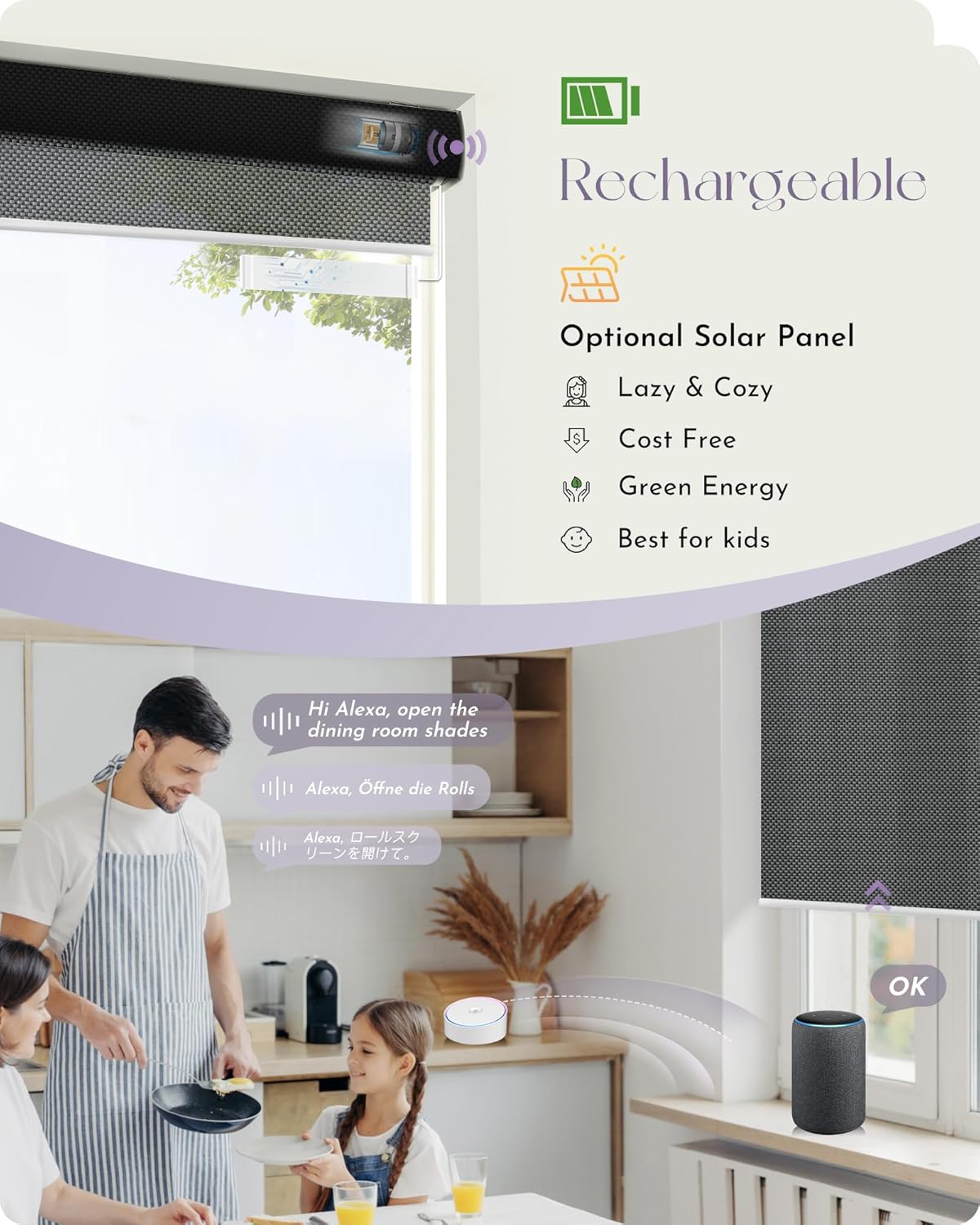 Graywind Motorized Solar Shades Light Filtering Mesh Shade Compatible with Alexa Google Remote Control Window Blinds with Valance for Smart Home Office Business, Custom Size (3% Openness Black Pearl)