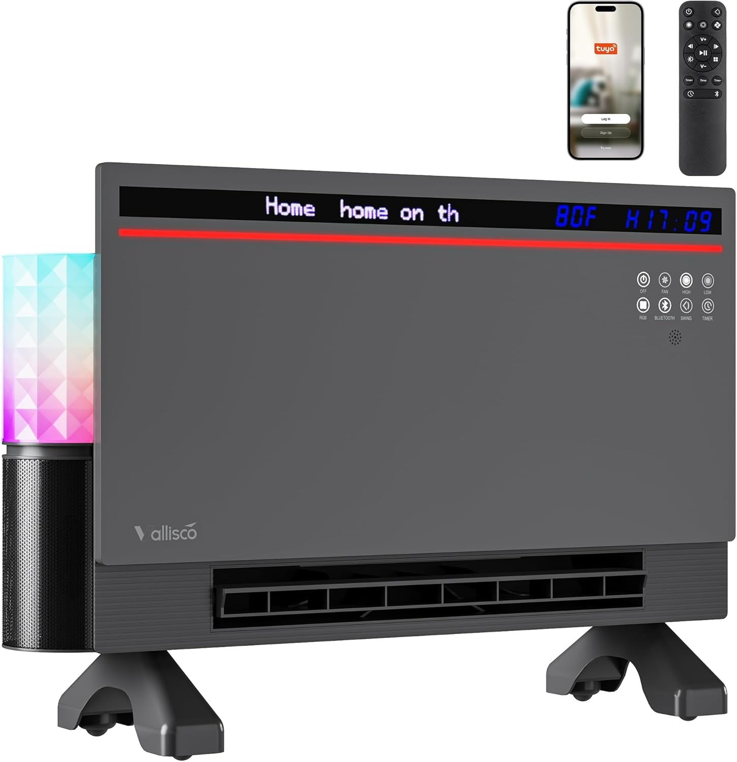 Smart Electric Space Heater with Bluetooth Speaker & RGB Light, App/Remote/Touch Control, Freestanding/Wall Heater, 2 Heat & 2 Fan Modes for All-Season Indoor Use