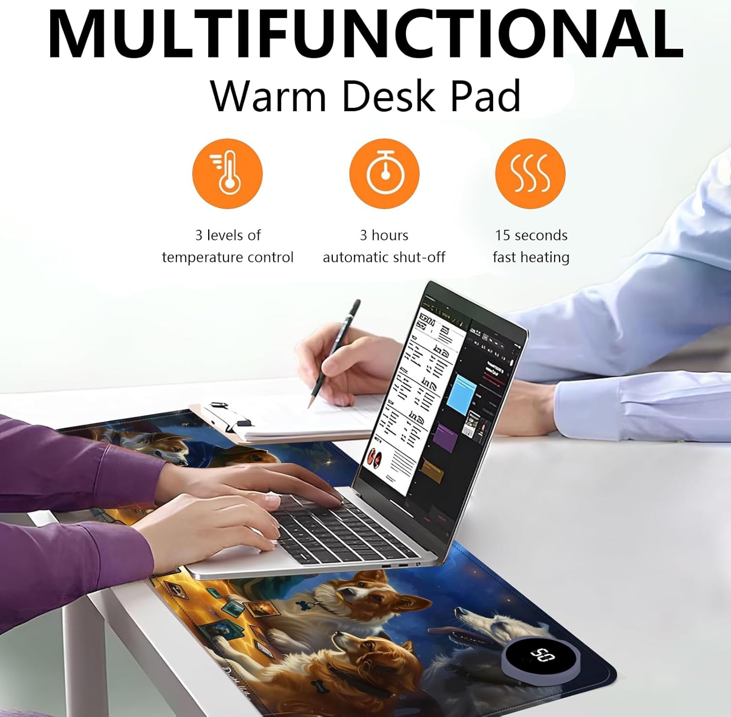 Heated Mouse Pad with 3 Levels Heated & 3 Hours Auto Shut-Off Mouse Pad for Warming Hands in Office Home, 23.6" x 14.2"Large Safe Desk Mat Hand Warmer，Dog Cards