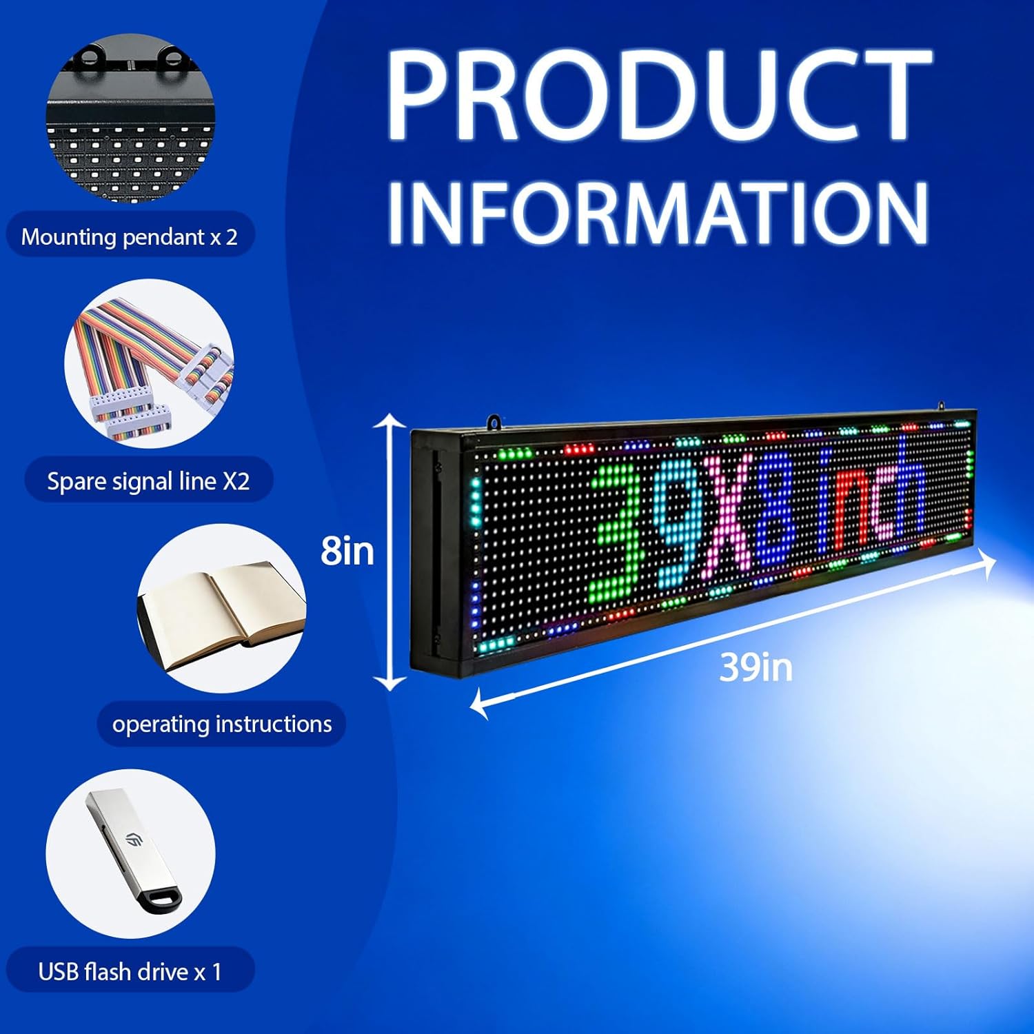 Programmable LED Sign Outdoor Full Color – 39"x8" Scrolling Message Board, Custom Digital Advertising Display, WiFi Control, High Brightness Neon Business Sign for Store, Bar, Restaurant