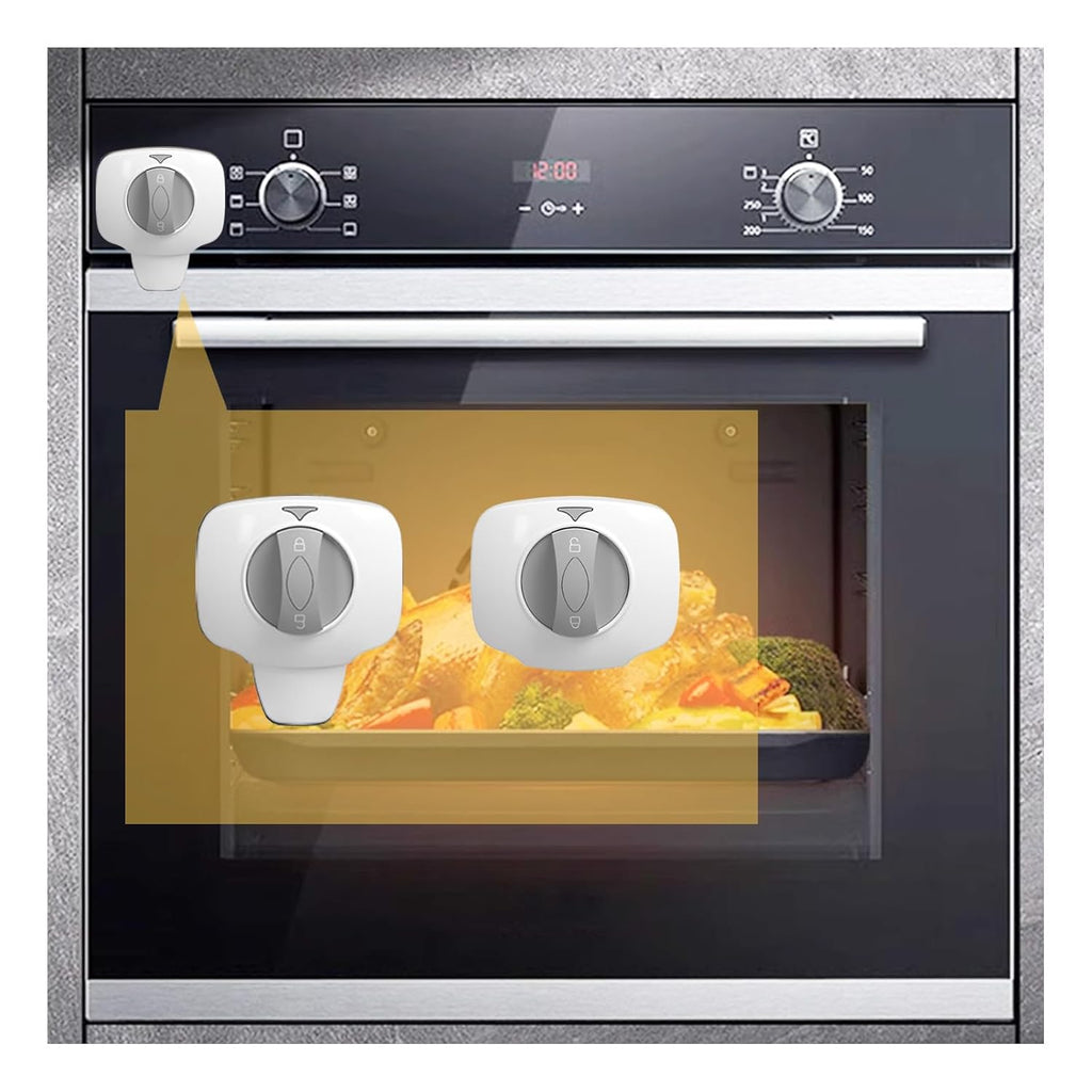 Knob Switch Child Proof Oven Lock Baby Safety Oven Door Lock for Toddlers Heat-Resistant Adhesive no Tools Need or Drill (White-2Pcs)
