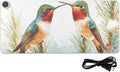 Heated Desk Pad Mouse Pad 31.5x13 Inch PU Leather Desk Mat with 3 Heat Levels Large Mouse Gaming Computer Laptop Mat Cartoon Hummingbirds and Pine Tree