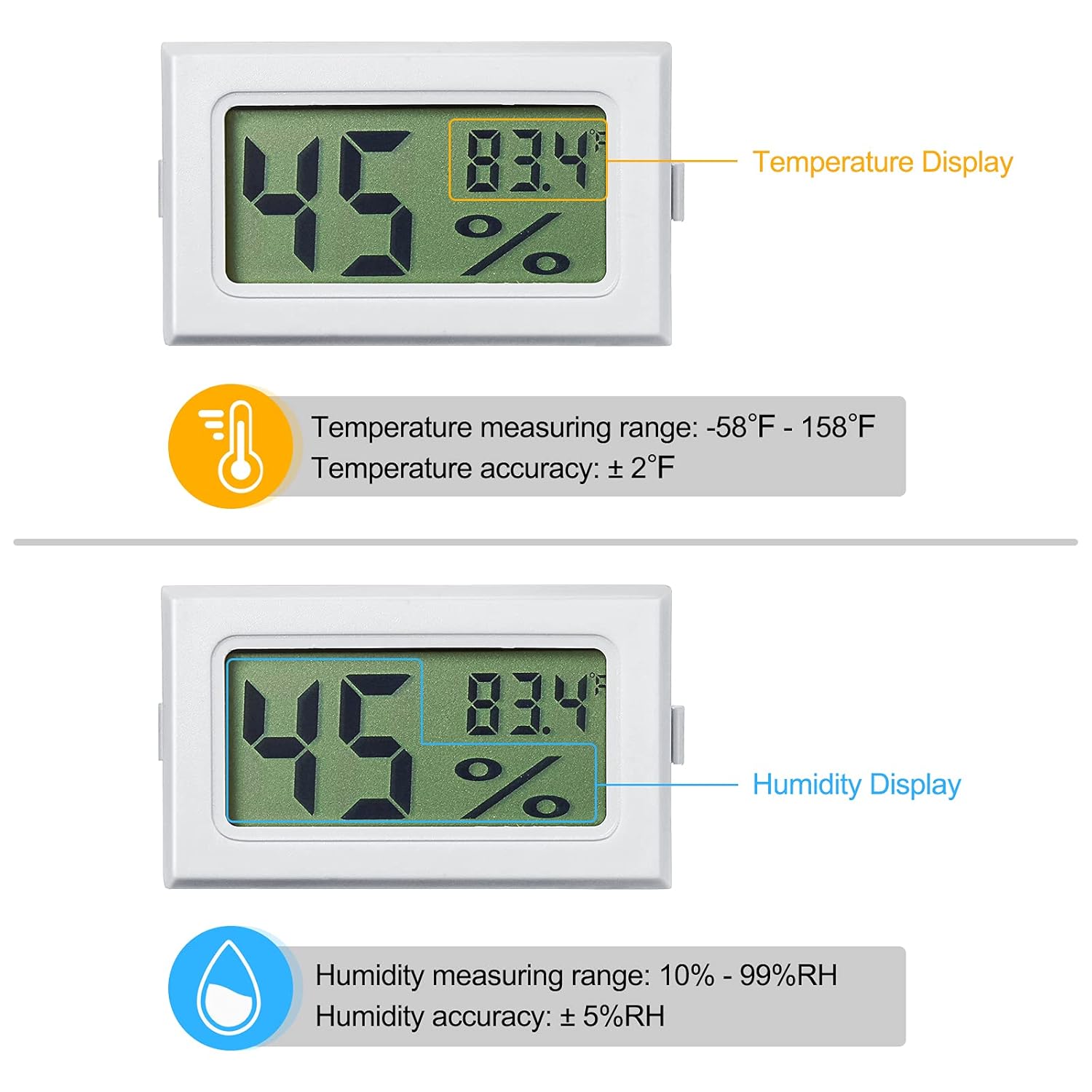 Weewooday Mini Digital Temperature Humidity Meters Gauge with Probe Gauge LCD Fahrenheit Display Thermometer Hygrometer for Incubator Reptile Plant Greenhouse Chicken Coop Garden(White, 3 Pieces)