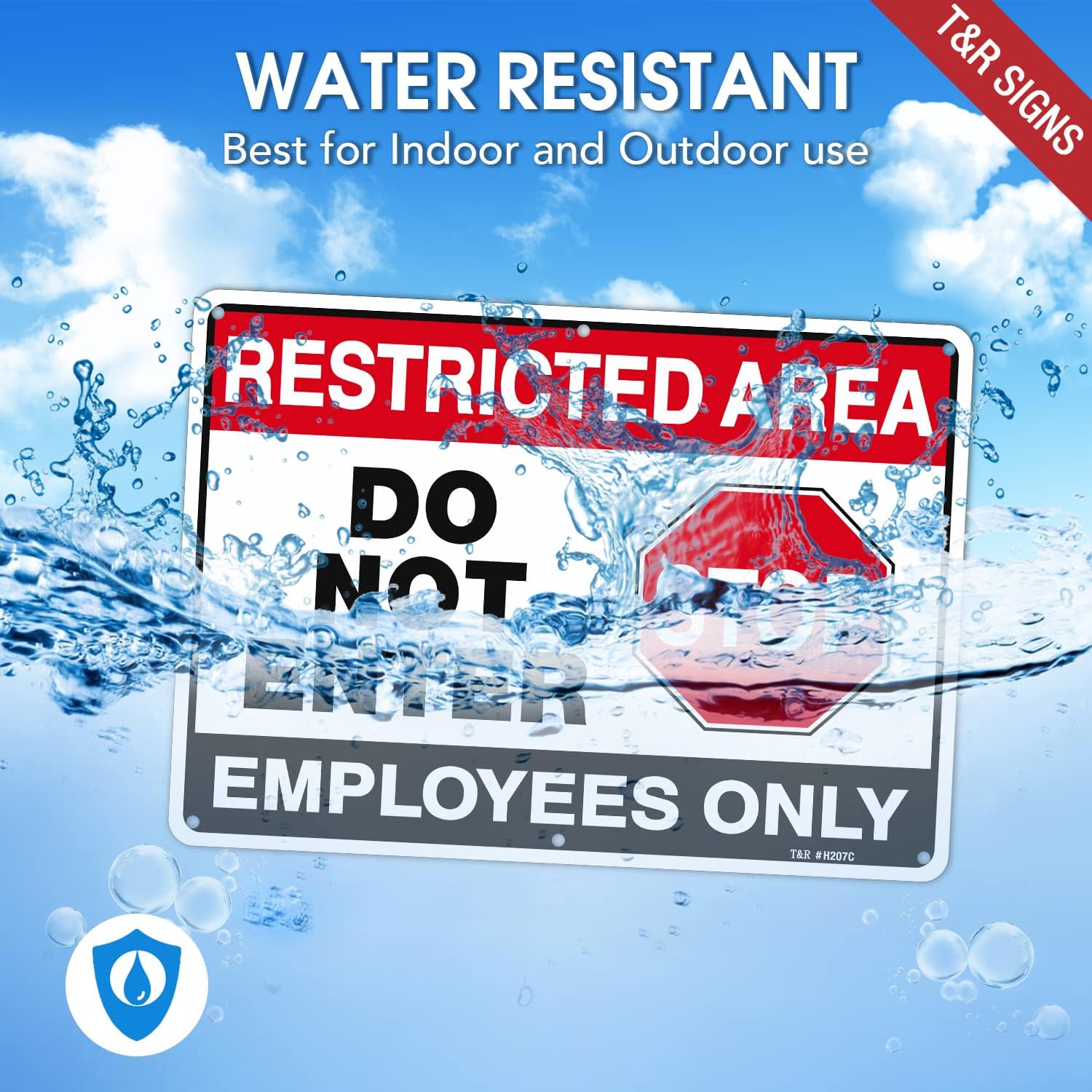 T&R Large Restricted Area Do Not Enter Employees Only Sign - 2 Pack - 14 x 10 Inches Rust Free .040 Aluminum - UV Protected, Waterproof, Weatherproof and Fade Resistant - 6 Pre-drilled Holes