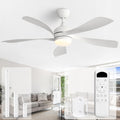 Sofucor 52 Inch Ceiling Fans with Lights and Remote, Outdoor Ceiling Fan with Light 6-Speed 3 CCT 3-Timer, White Low Profile Ceiling Fan 5 Blade Reversible DC Motor for Living Room Bedroom Patio
