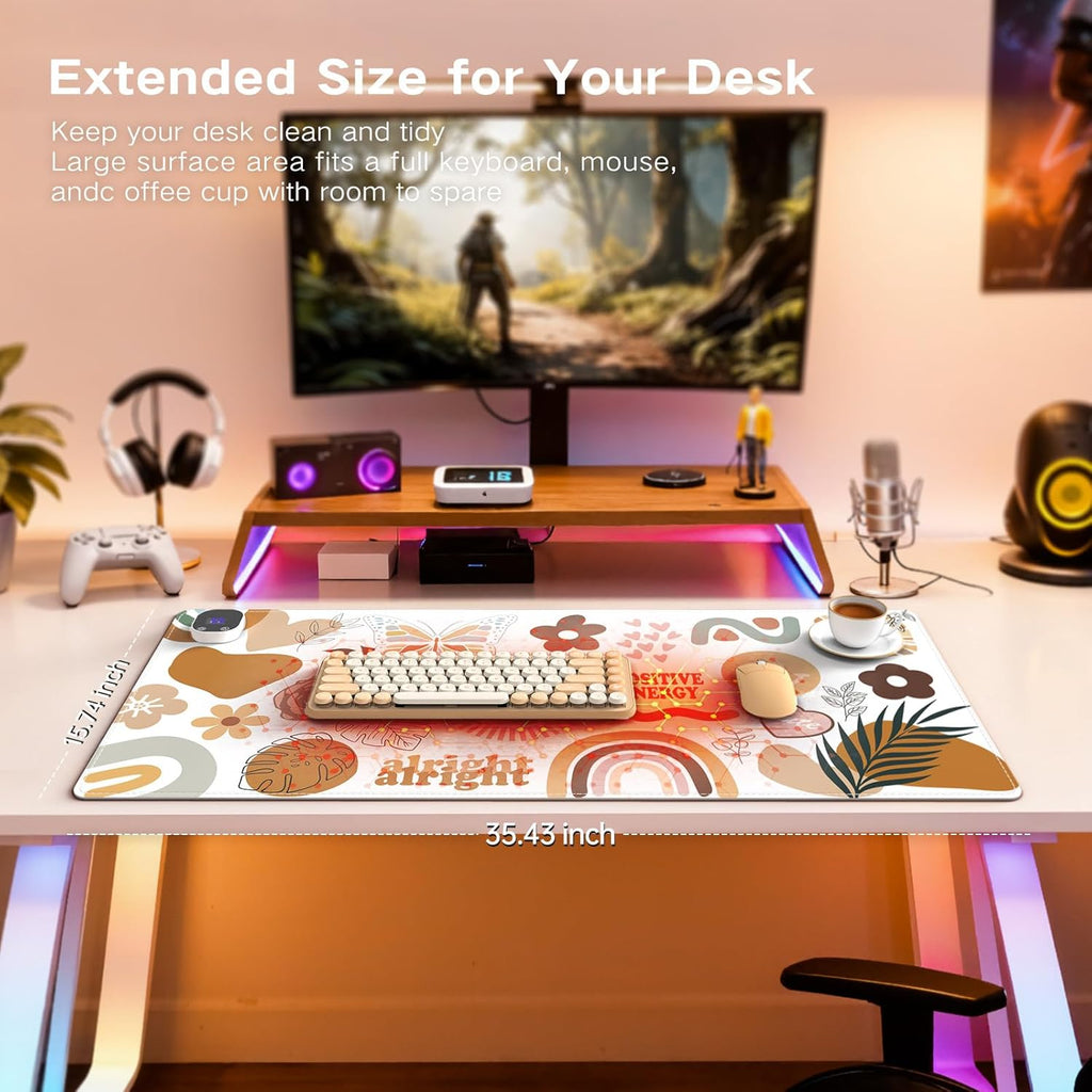 iCasso Heated Mouse Pad Hand Warmer, XL Heated Desk Pad, Electric Warm Desk Mat with 4 Heating Levels for Computer Keyboard, 31.5" x 13" Large Mousepad for Home Office Work (Sticker)