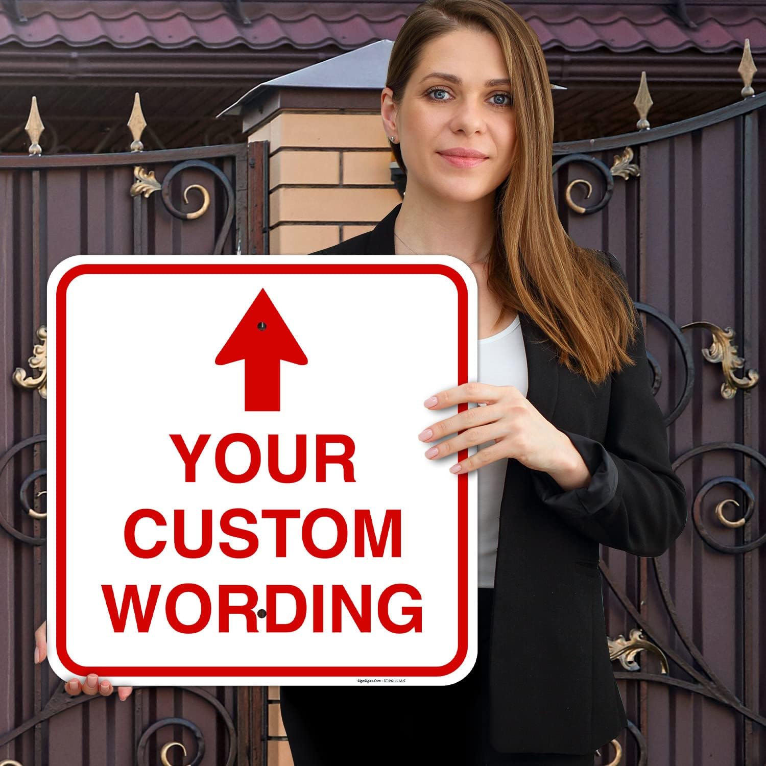 Custom Personalized, With Up Arrow, 18x18 Inches, Rust Free .063 Aluminum, Fade Resistant, Made in USA