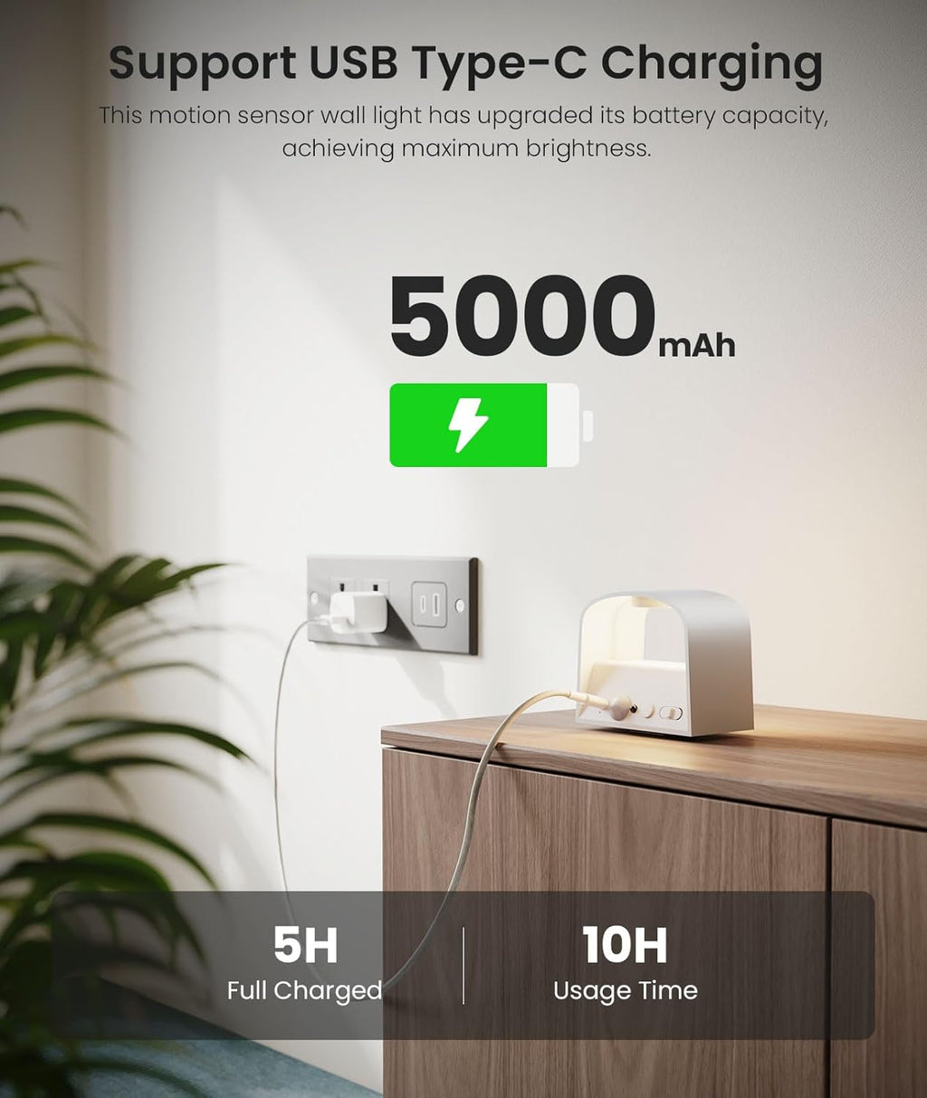 FULEN Motion Sensor Wall Light with Remote Control 3 Colors Wireless Wall Sconces LED Indoor Up and Down Wall Lamp 5000mAh Rechargeable Battery Powered Wall Lamps Brightness Adjustable, White 2 Pack