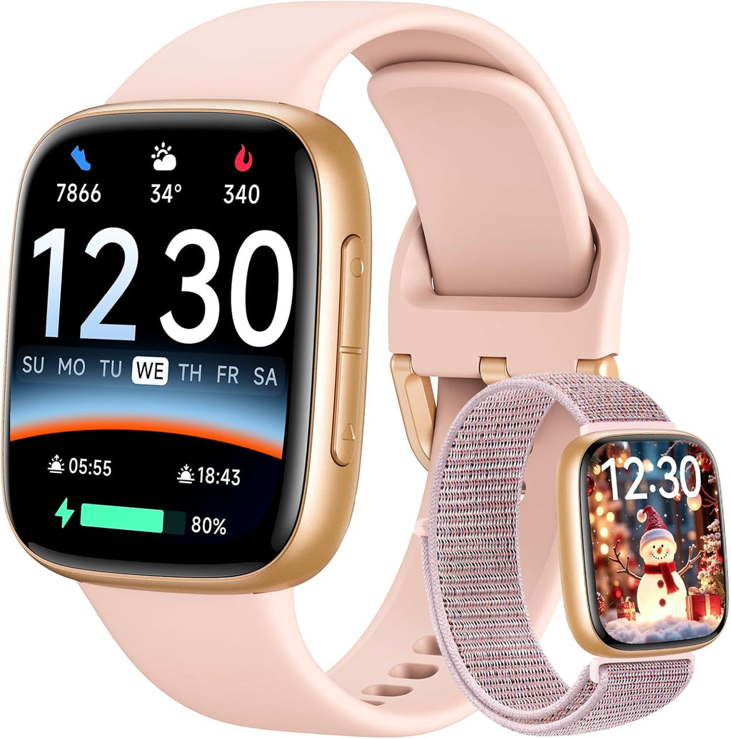 Fitpolo Smart Watch for Women, 1.85" AMOLED Fitness Tracker with Bluetooth Call, Heart Rate/Sleep/SPO₂ Monitor, 100+ Sports Modes, 3ATM Waterproof Smartwatch for Android/iPhone, Includes 2 Bands