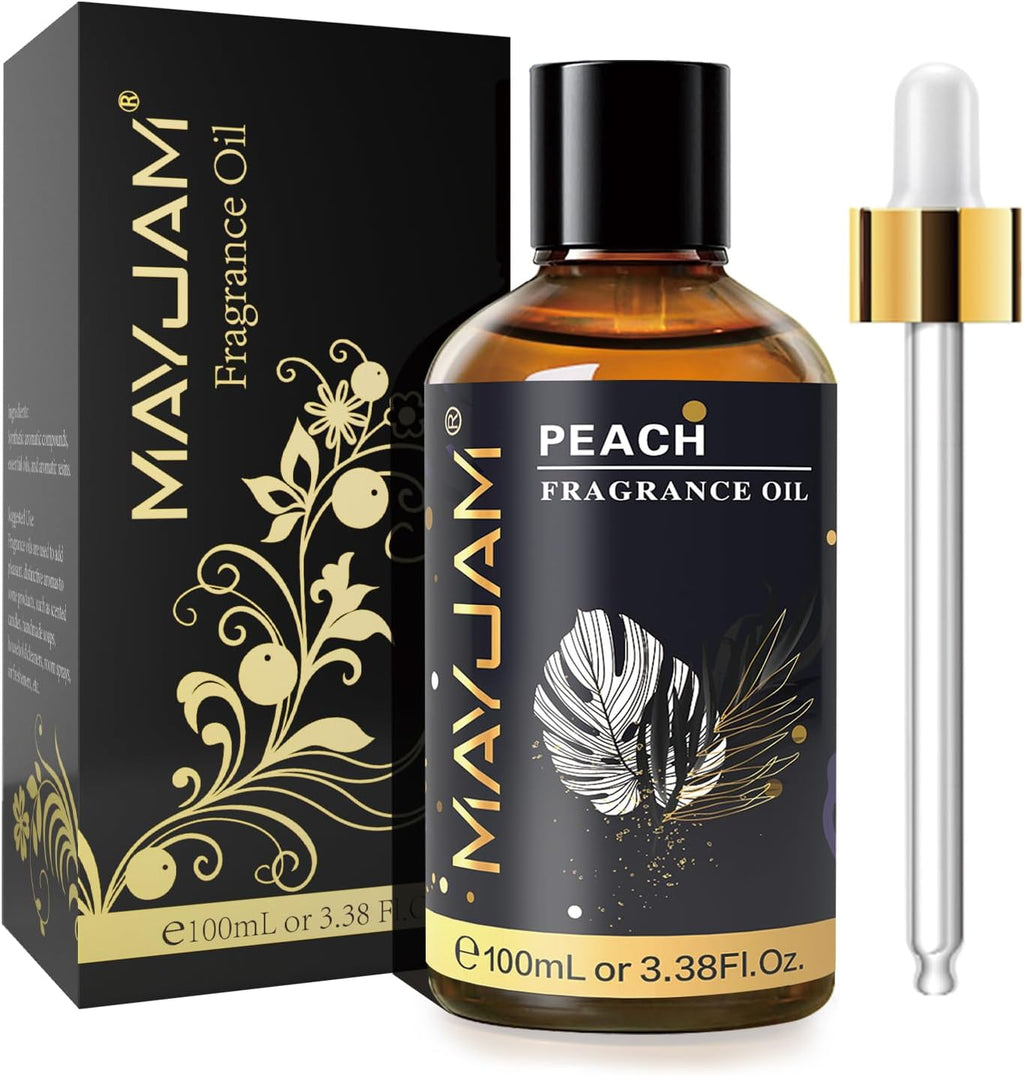 MAYJAM 100ML/3.38FL.OZ Peach Fragrance Oils with Glass Dropper, Essential Oils for Diffusers for Home, Long Lasting Scented Oils for Diffusers Soap Candle Making