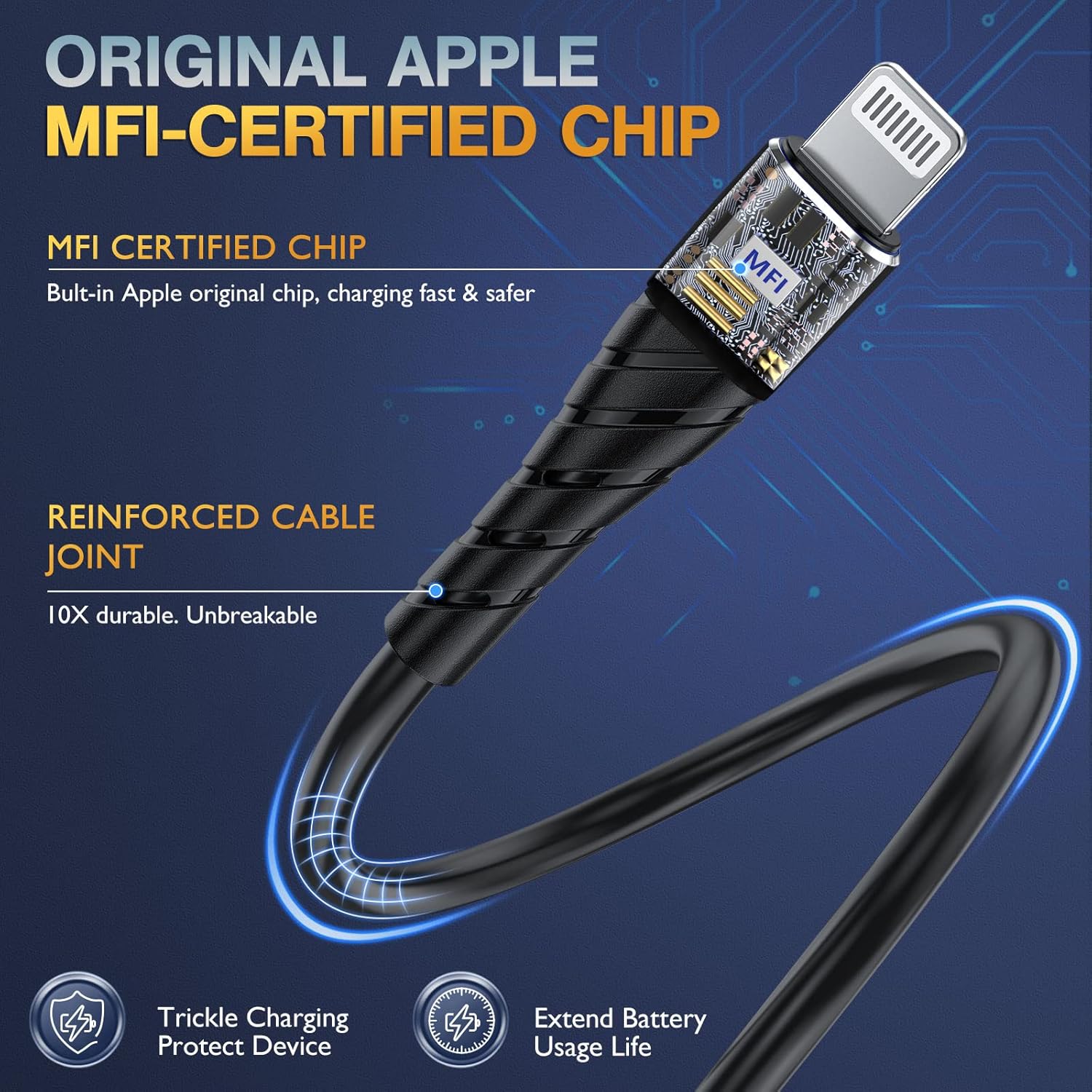 OIITH MFi Certified for iPhone Charger Cable 3 Pack 10 Ft, Extra Long for Lightning Charging Cord, Fast 2.4A for iPhone USB Cord Compatible with iPhone12/11/XS/Max/XR/X/8/8P/7P/6/iPad - Orange