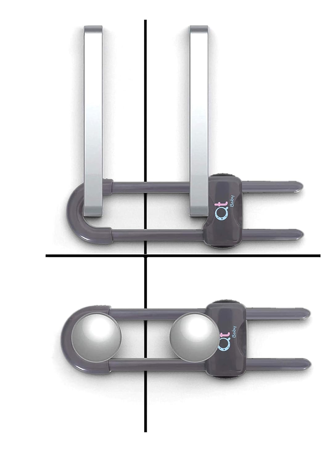 Baby Proofing Cabinet Locks Adjustable U Shaped Baby Safety Latches for Drawers, Fridge, Closet Modern Baby Proofing Cabinet Lock with Extra Secure Lock Buttons (Pack of 6, Thunder Grey)