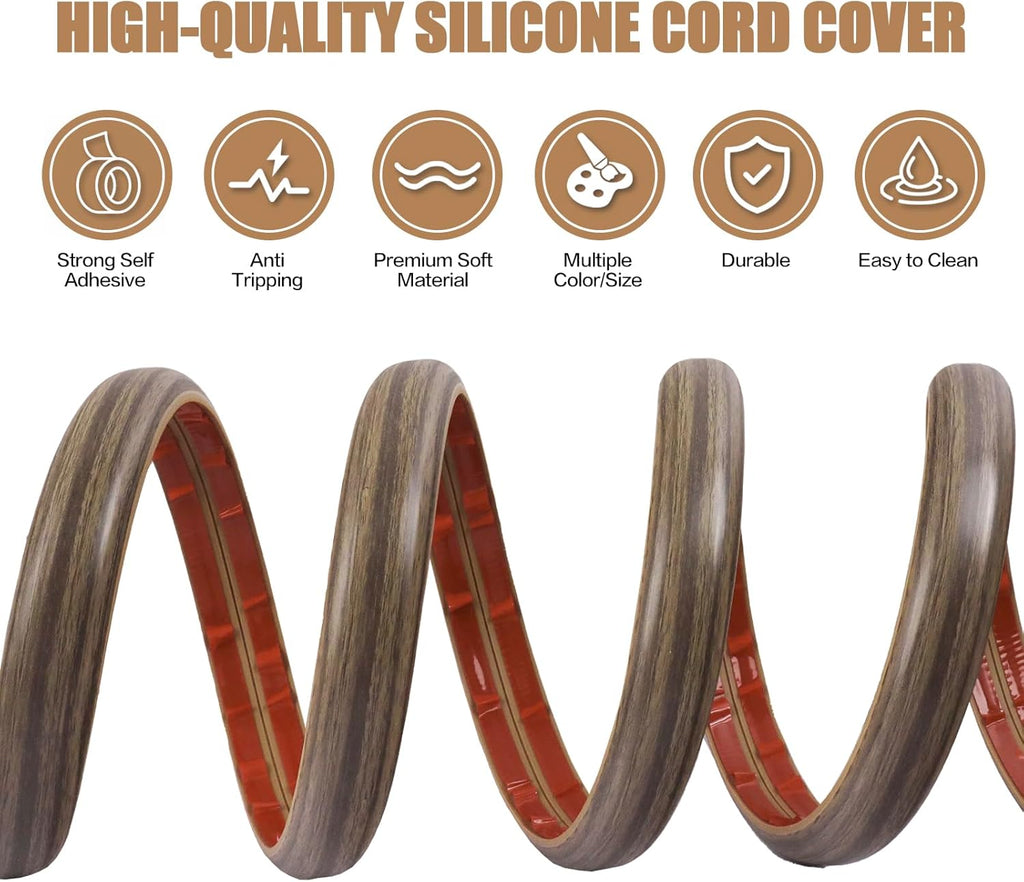 Floor Cord Cover Self Adhesive Cord Hider,10FT Cable Management, Extension Strip Protector for Wires, Prevent Cable Trips for Offices, Gyms, Exhibitions Cavity:0.39"(W) x 0.27"(H) Wood Walnut