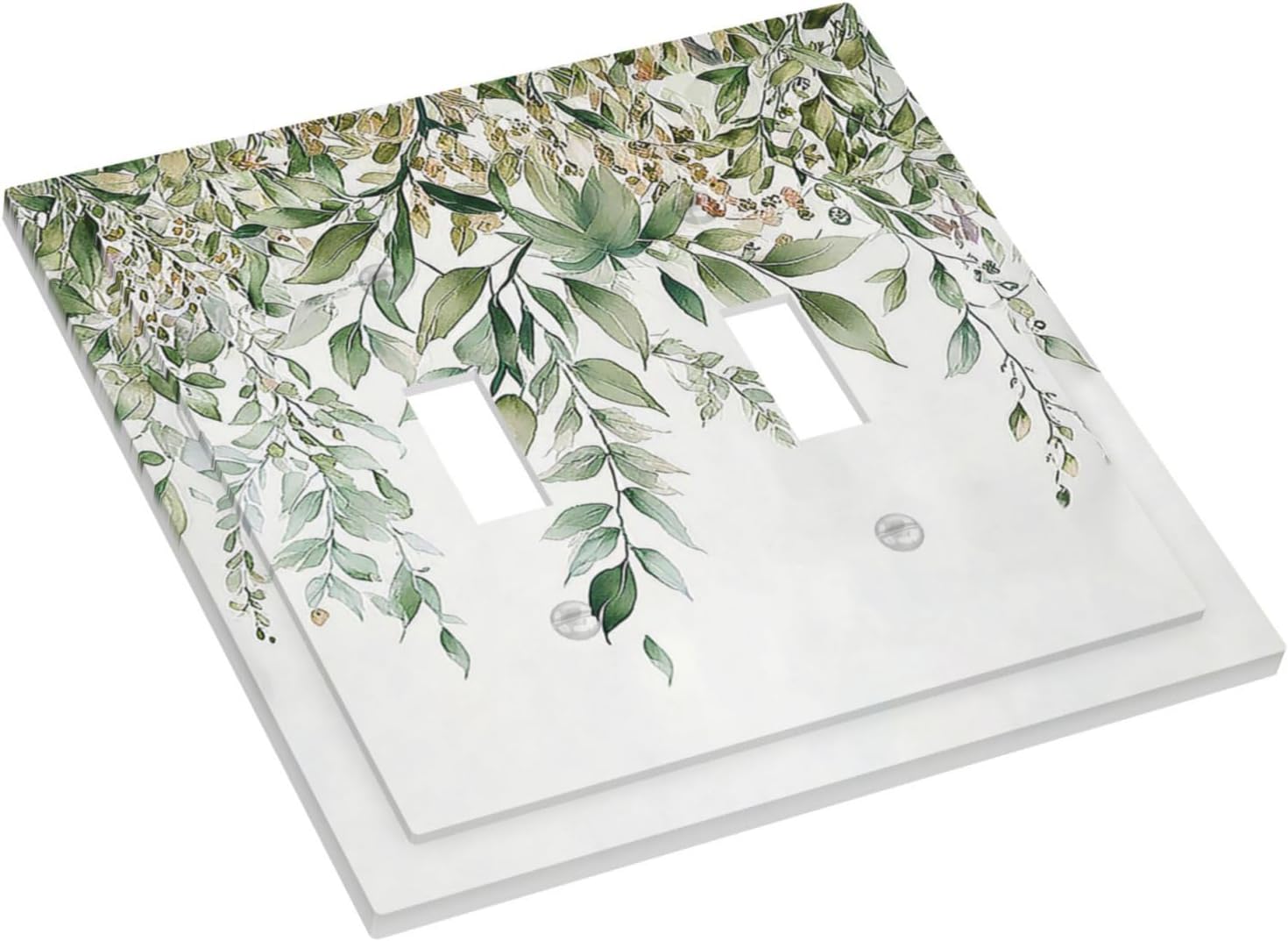 Decorative Switch Plates Sage Green Eucalyptus Watercolor Plant Leaves 2 Gang Double Toggle Outlet Light Switch Cover Wall Plate Electrical Faceplate for Bedroom Bathroom Decor