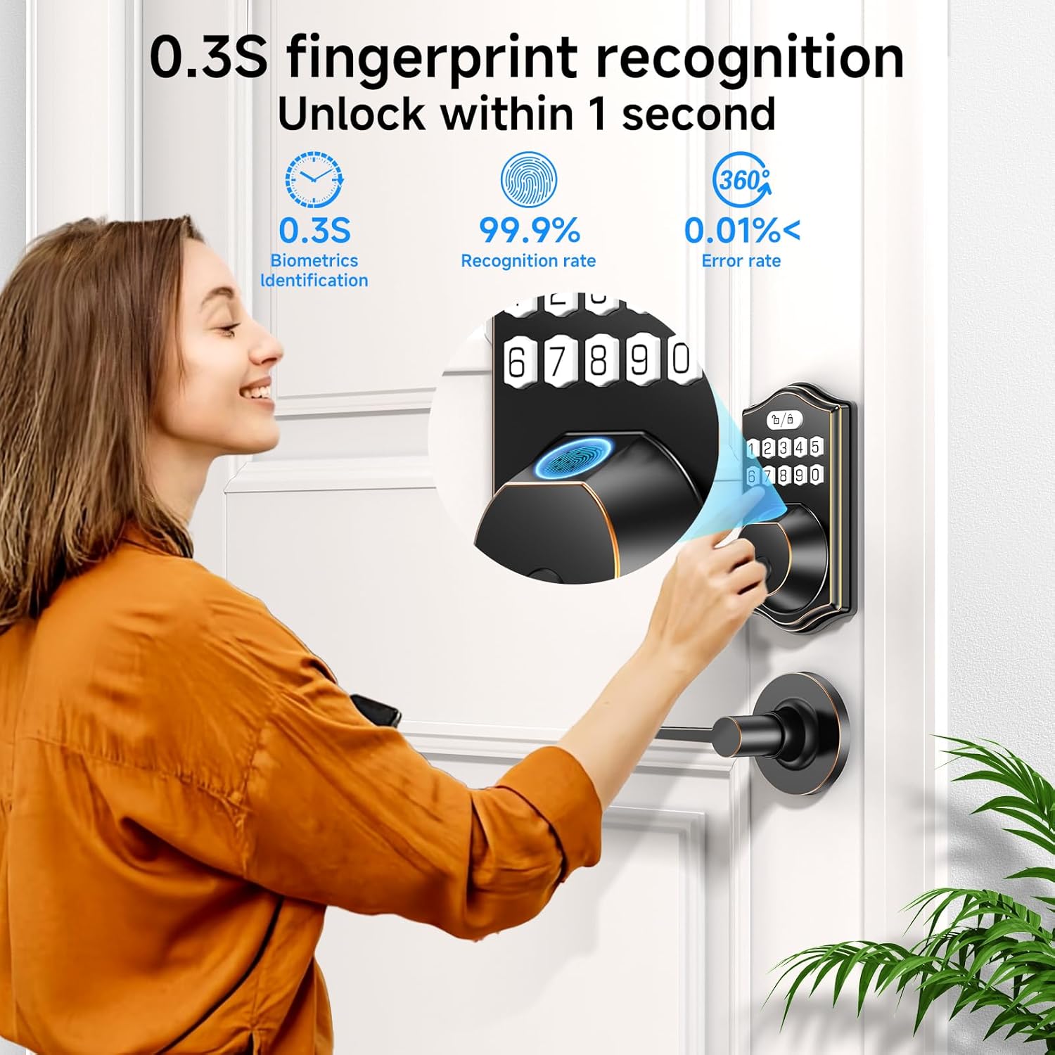 keyless Entry Door Lock deadbolt with Handle Set- Front Door Fingerprint Smart Locks with 2 Lever Handles-Keypad Code Deadbolt -App Control,Auto Lock,Easy to Install