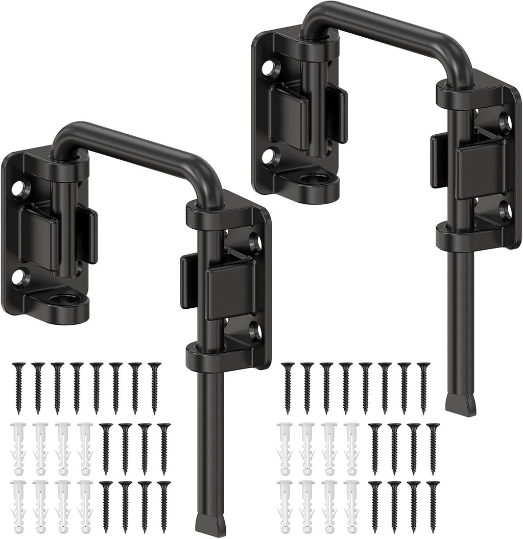 Sliding Door Loop Lock, 90/180 Degree Stainless Steel Patio Door Latch for Sliding Barn/Single/Double Opening Gate, Shed, Closet, Window, Fence - Home Security Loop Latch (Black-2PCS)