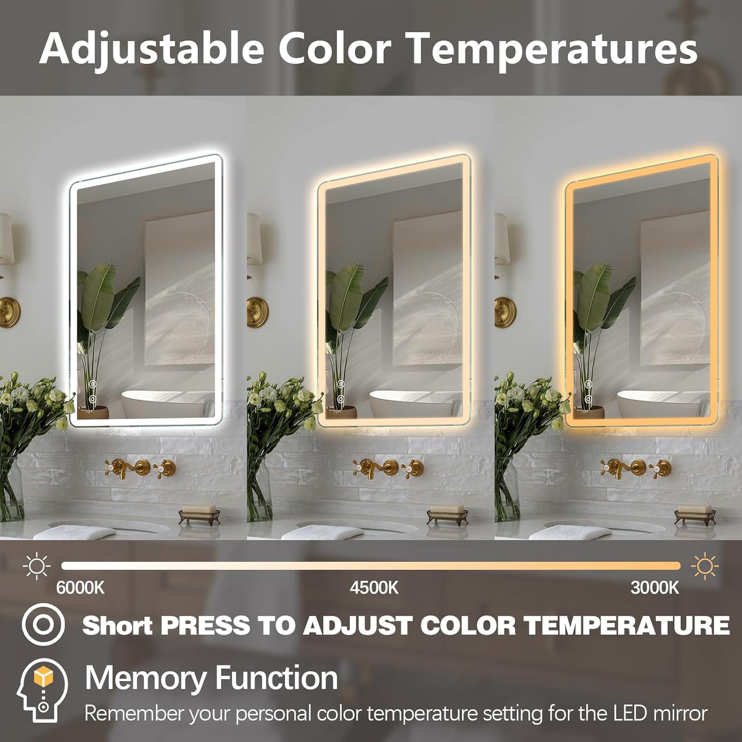 Niccy Led Mirror for Bathroom, 32"x20" Frameless Frontlit and Backlit Mirror for Wall Lighted Mirror with Bedroom 3 Color, Defogger, Explosion-Proof, HD Glass, IP65 Vanity Mirror Horizontal/Vertical